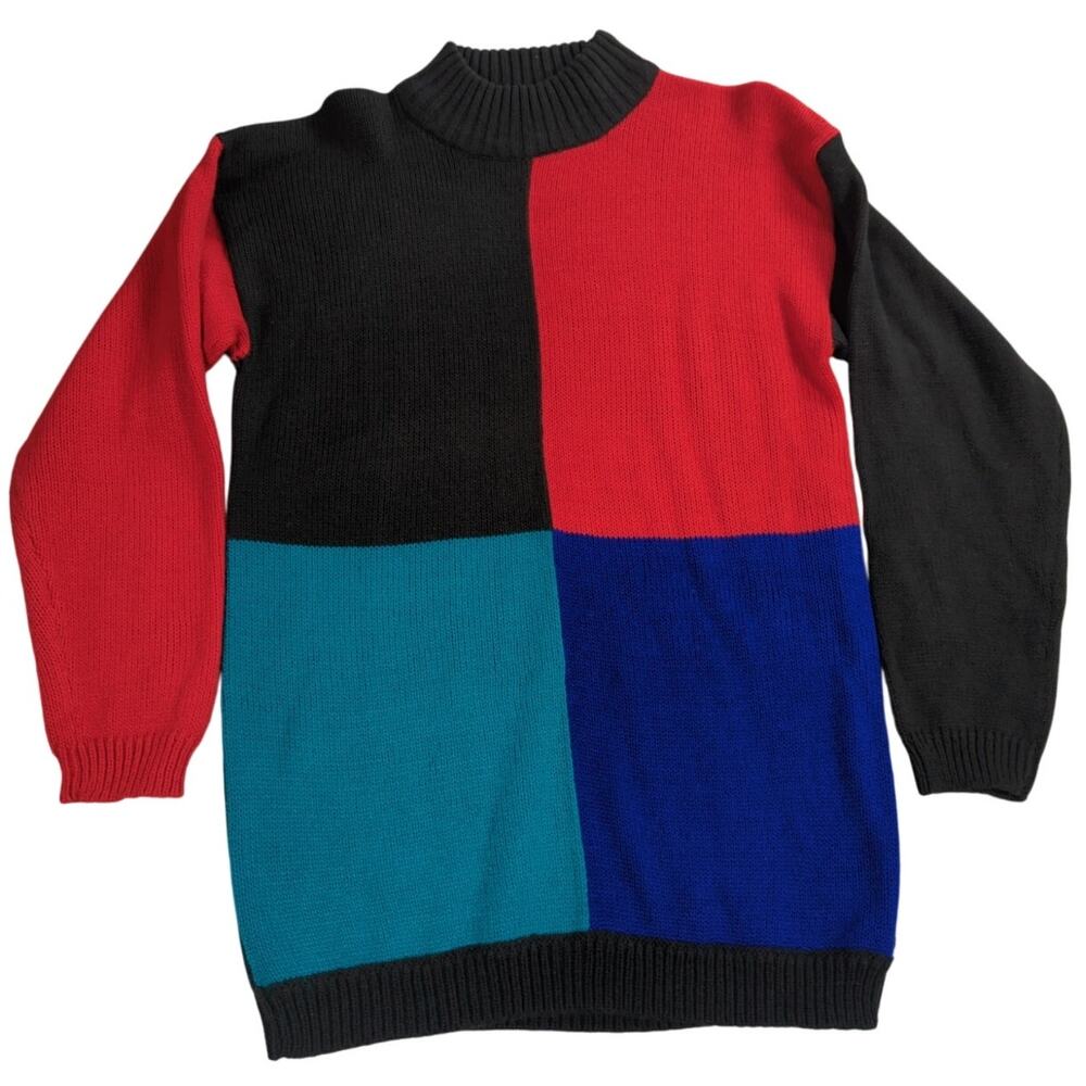 VTG Amilano Colorblock Sweater Acrylic Knit Pullover Geometric Retro 90s